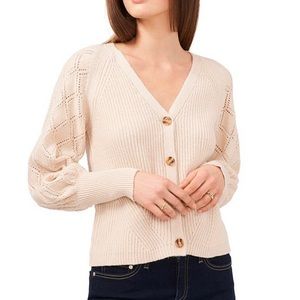 1. State Stitch Detail Long Bishop Sleeve V-
Neck Button Front Cardigan Size S